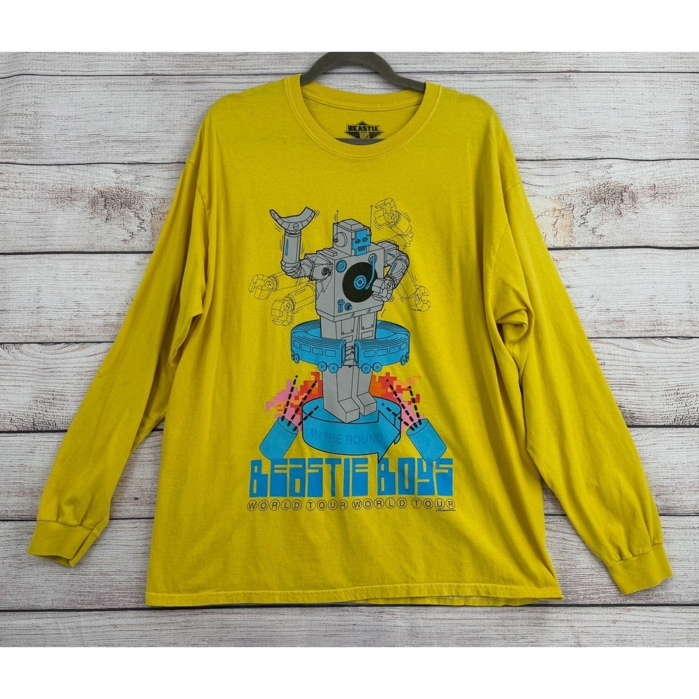 Beastie Boys Long Sleeve T-Shirt Mens M Yellow 2018 World Tour Robot Graphic